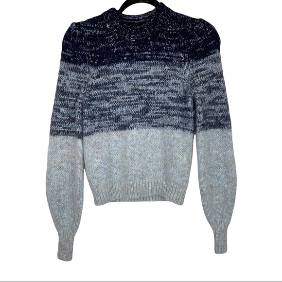 Banana Republic Merino Extra Fine Merino Wool Alpaca Blue Colorblock Sweater - Picture 2 of 12